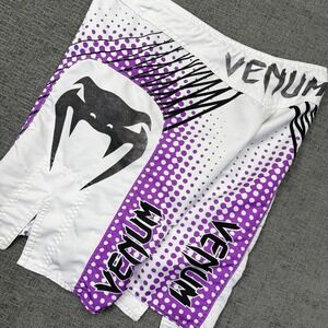 Venum MMA Fight Shorts Mens L White Purple Muay Thai Grappling UFC